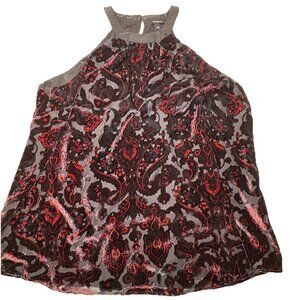 Torrid Tunic Top Women Size 1 1X Red‎ Velvet Burnout Paisley Jewel Halter Grunge